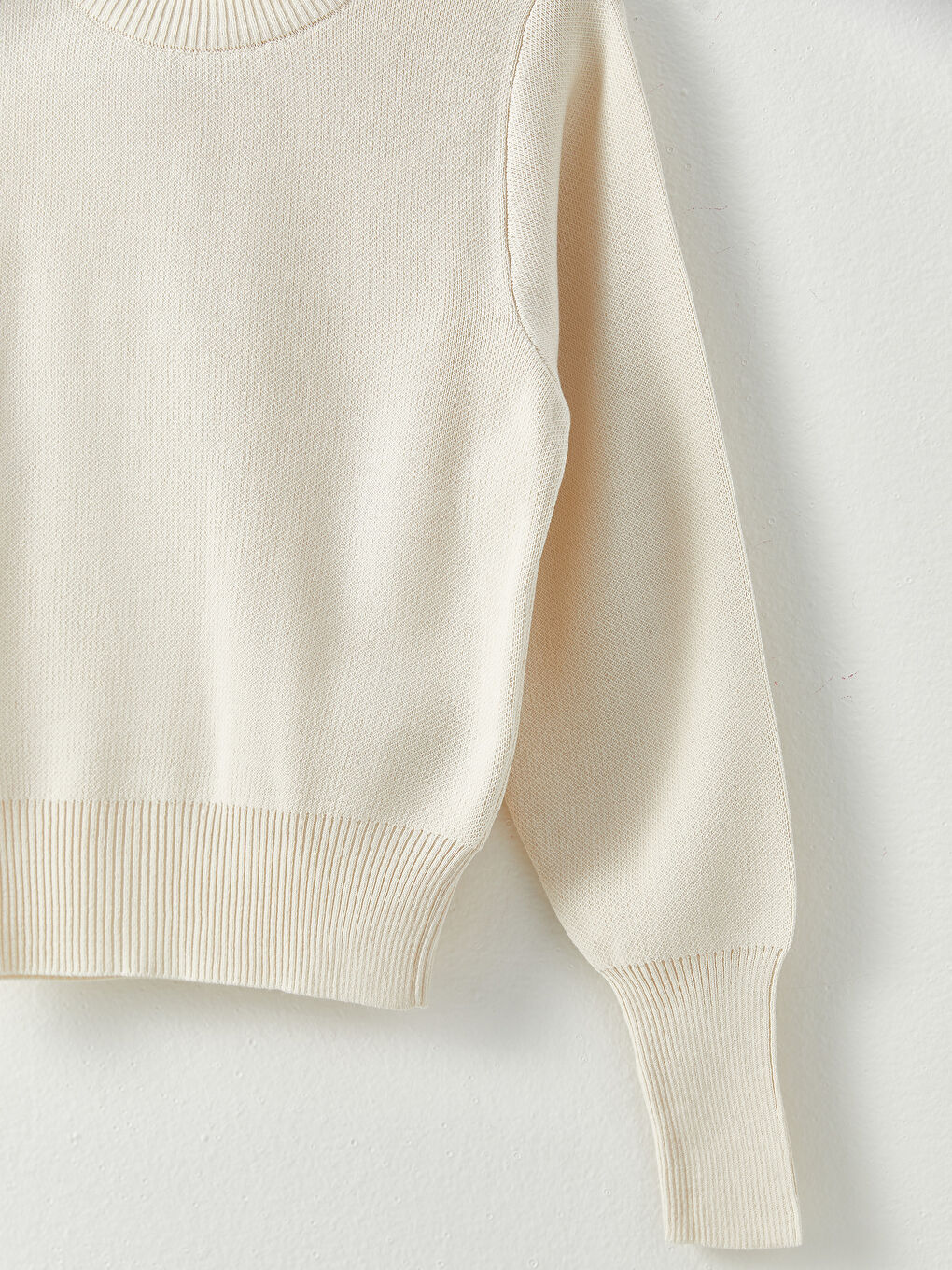 Bej Bisiklet Yaka Düz Uzun Kollu Kadın Triko Kazak-7