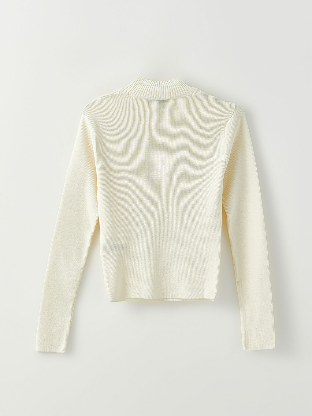 Ekru Dik Yaka Kadın Triko Kazak-5