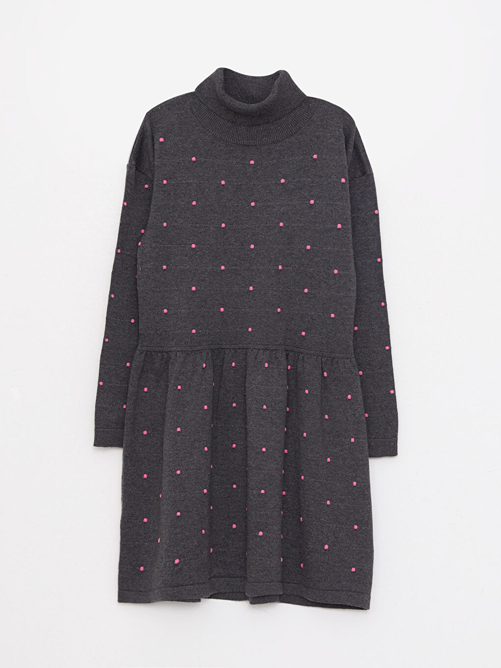 LCW Kids Turtleneck Polka Dot Long Sleeve Girl Tricot Dress -W28255Z4-L8N