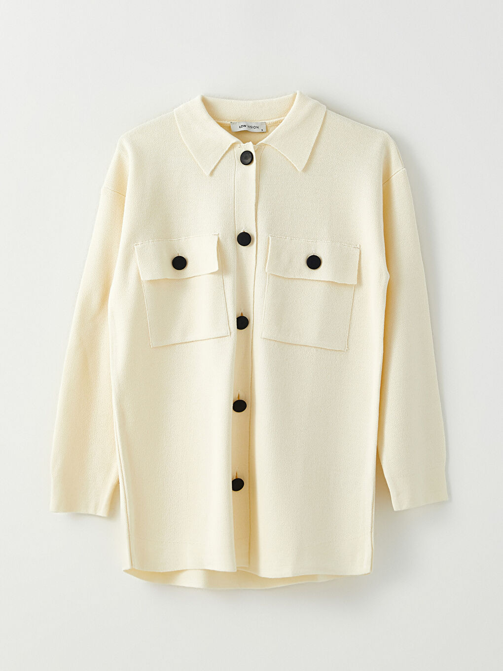 Polo Neck Straight Long Sleeve Pique Women's Cardigan-5