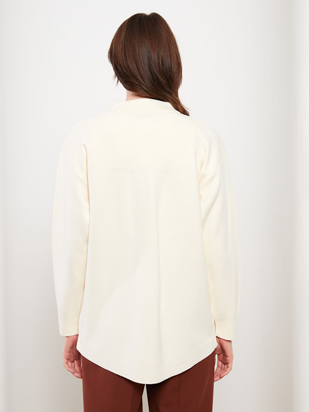 Polo Neck Straight Long Sleeve Pique Women's Cardigan-4