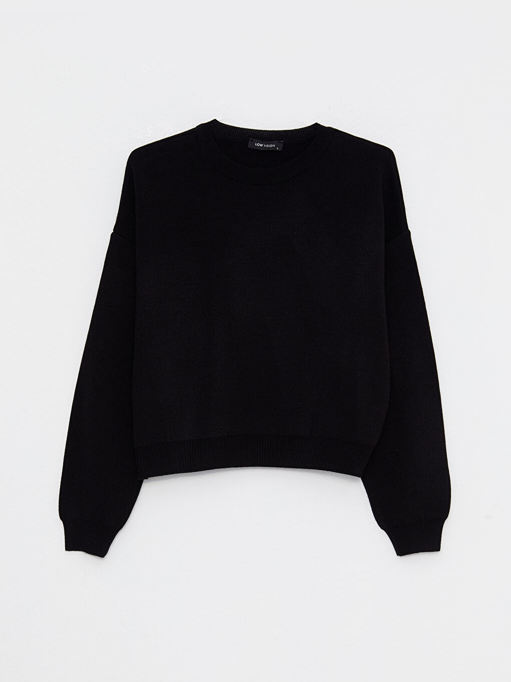 Siyah Bisiklet Yaka Düz Uzun Kollu Kadın Triko Kazak-5