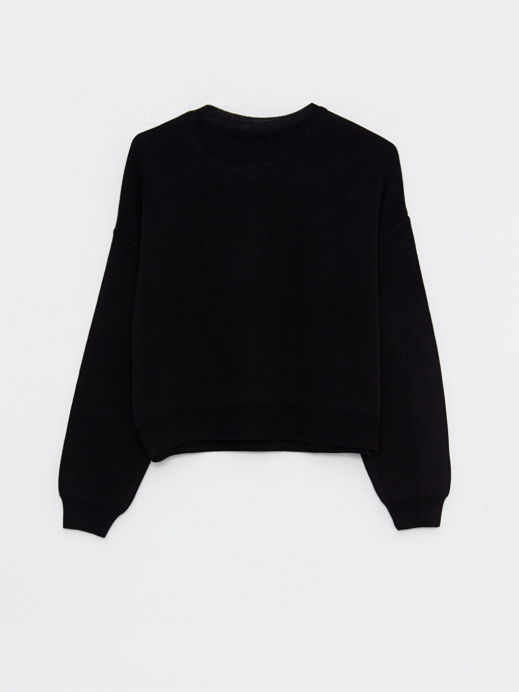 Siyah Bisiklet Yaka Düz Uzun Kollu Kadın Triko Kazak-6