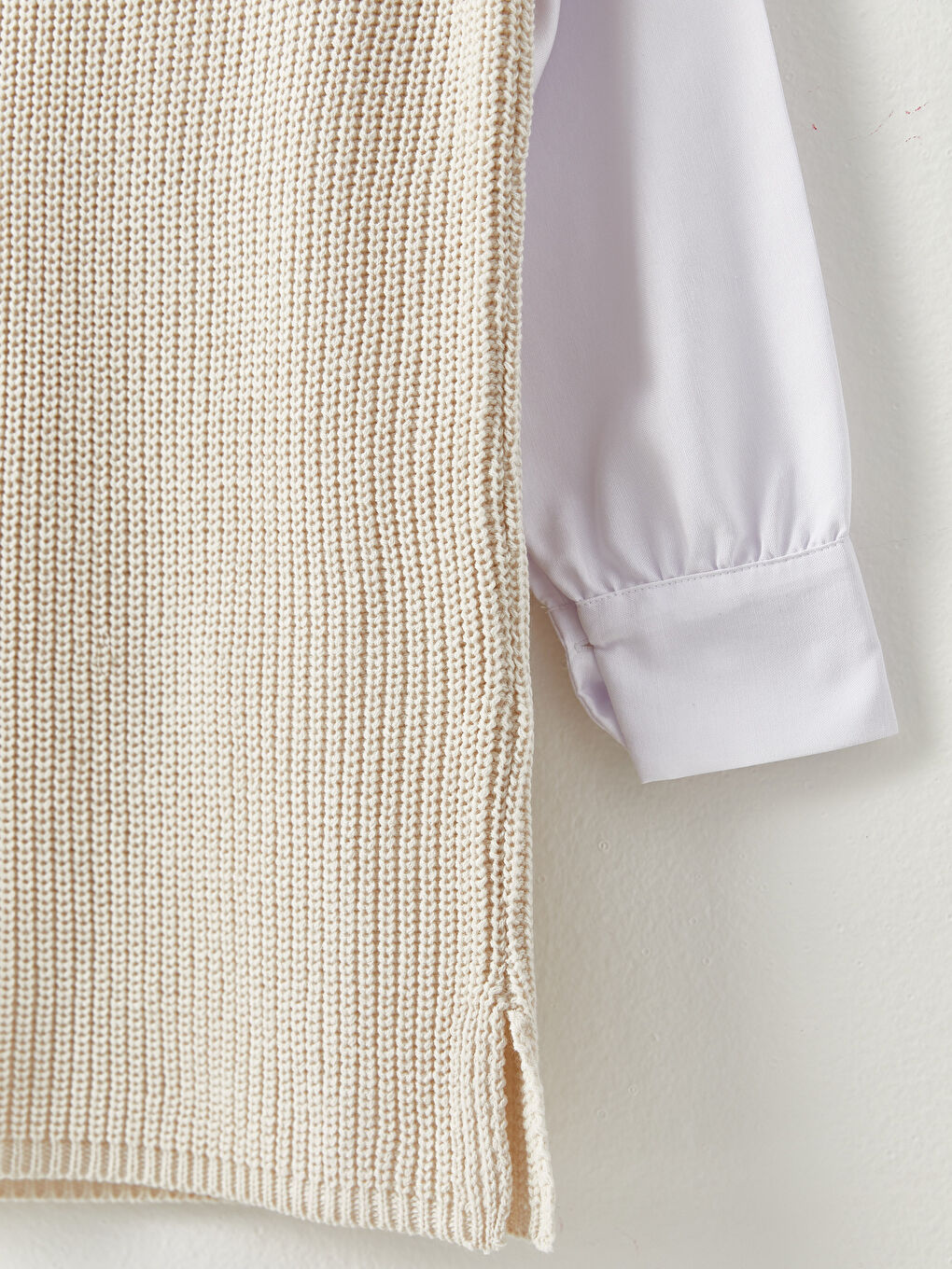 Bej Fırfır Yaka Düz Uzun Kollu Kadın Tunik-11