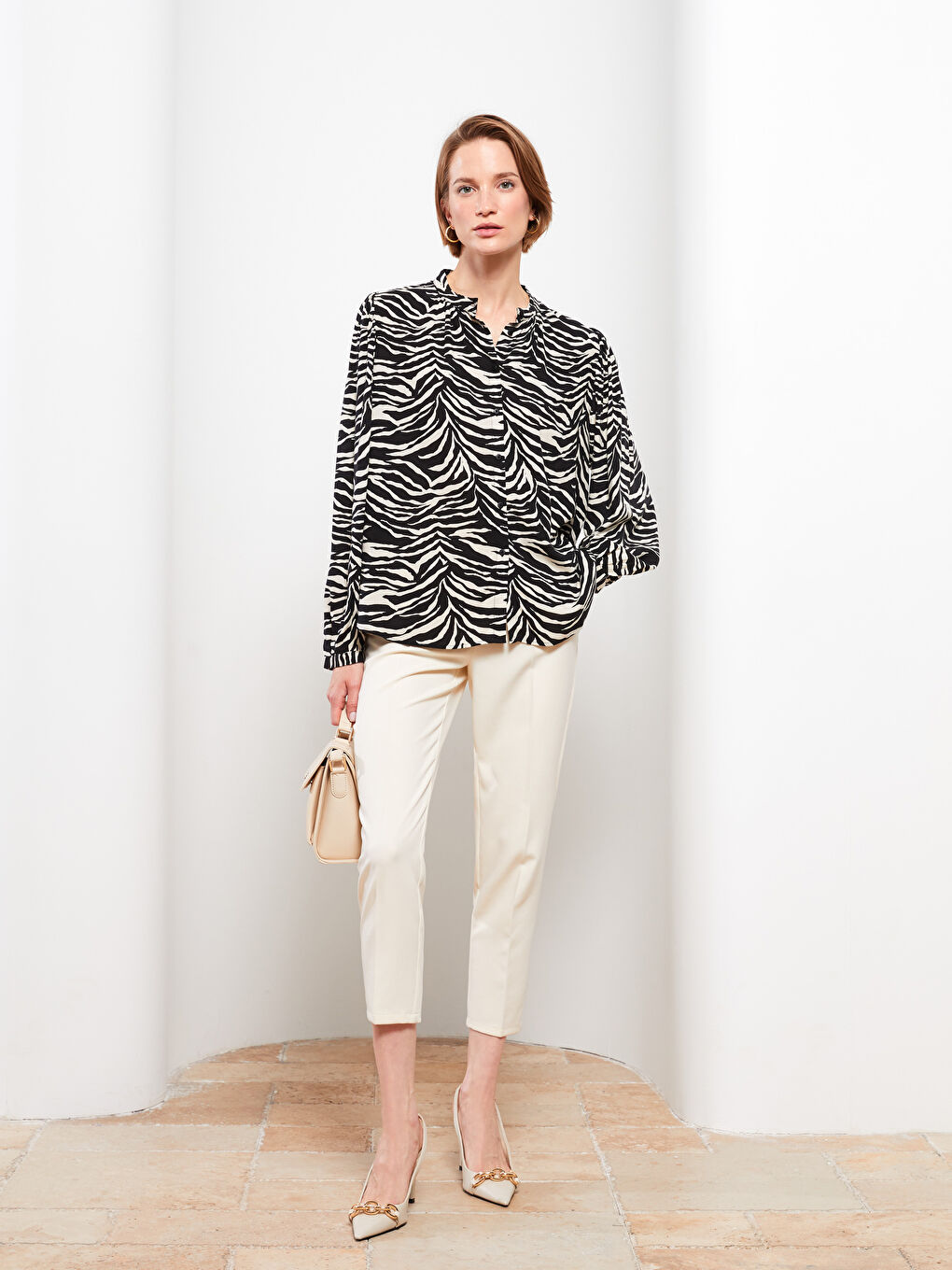 Chemise pour Femmes à Col Rond Imprimée à Manches Longues en Viscose-2