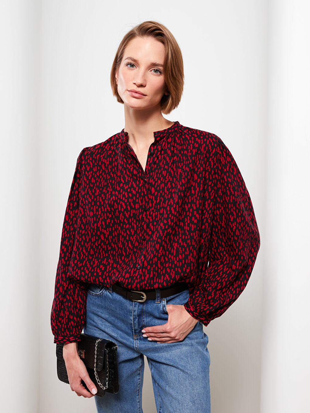 Chemise pour Femmes à Col Rond Imprimée à Manches Longues en Viscose