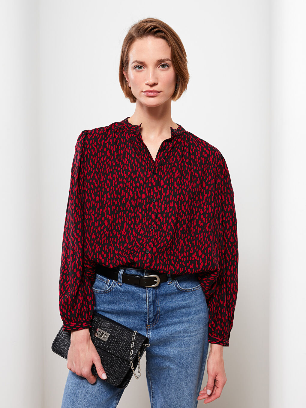 Chemise pour Femmes à Col Rond Imprimée à Manches Longues en Viscose-1