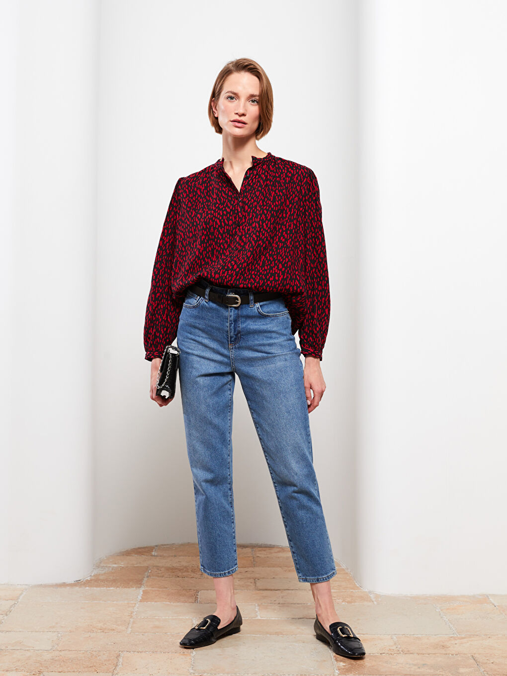 Chemise pour Femmes à Col Rond Imprimée à Manches Longues en Viscose-2