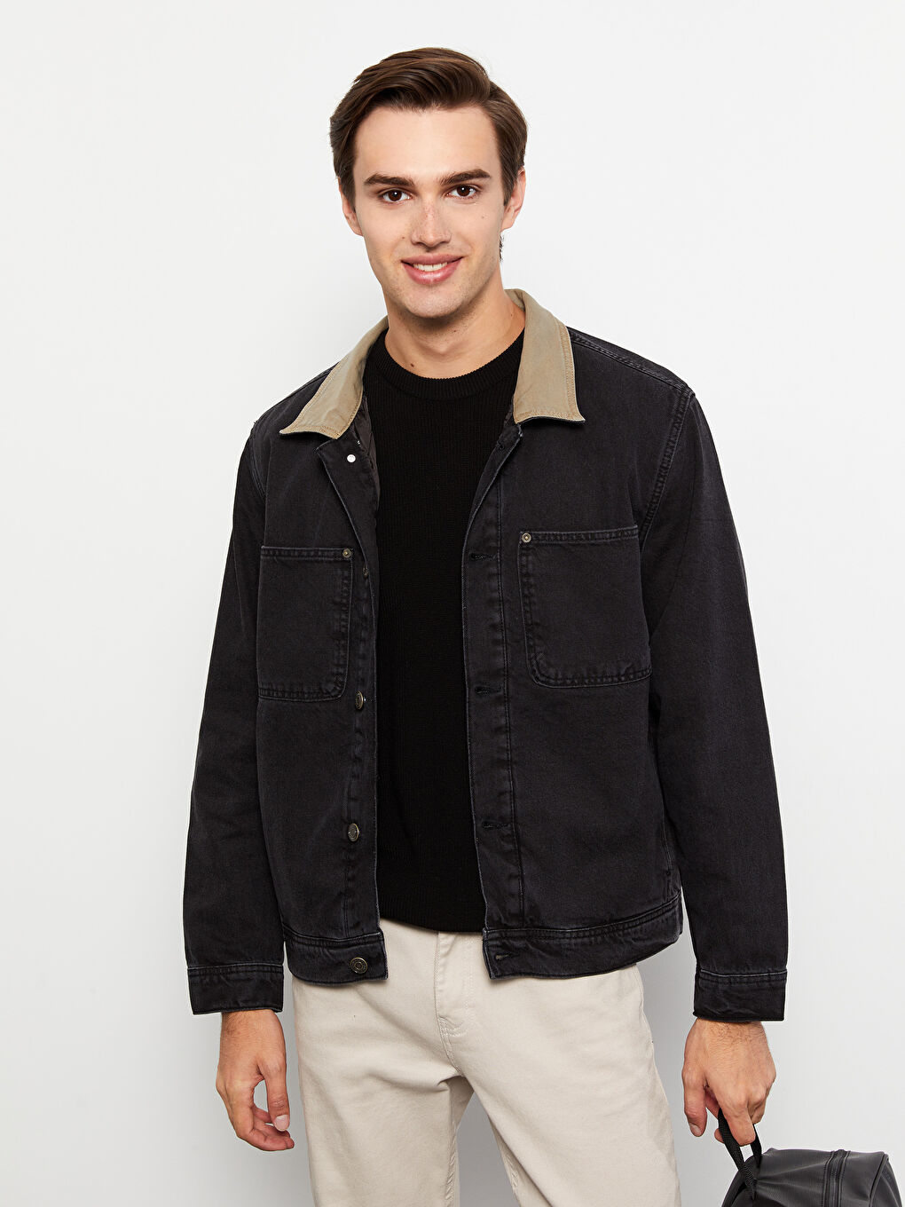 Siyah Standart Kalıp Erkek Jean Ceket-1