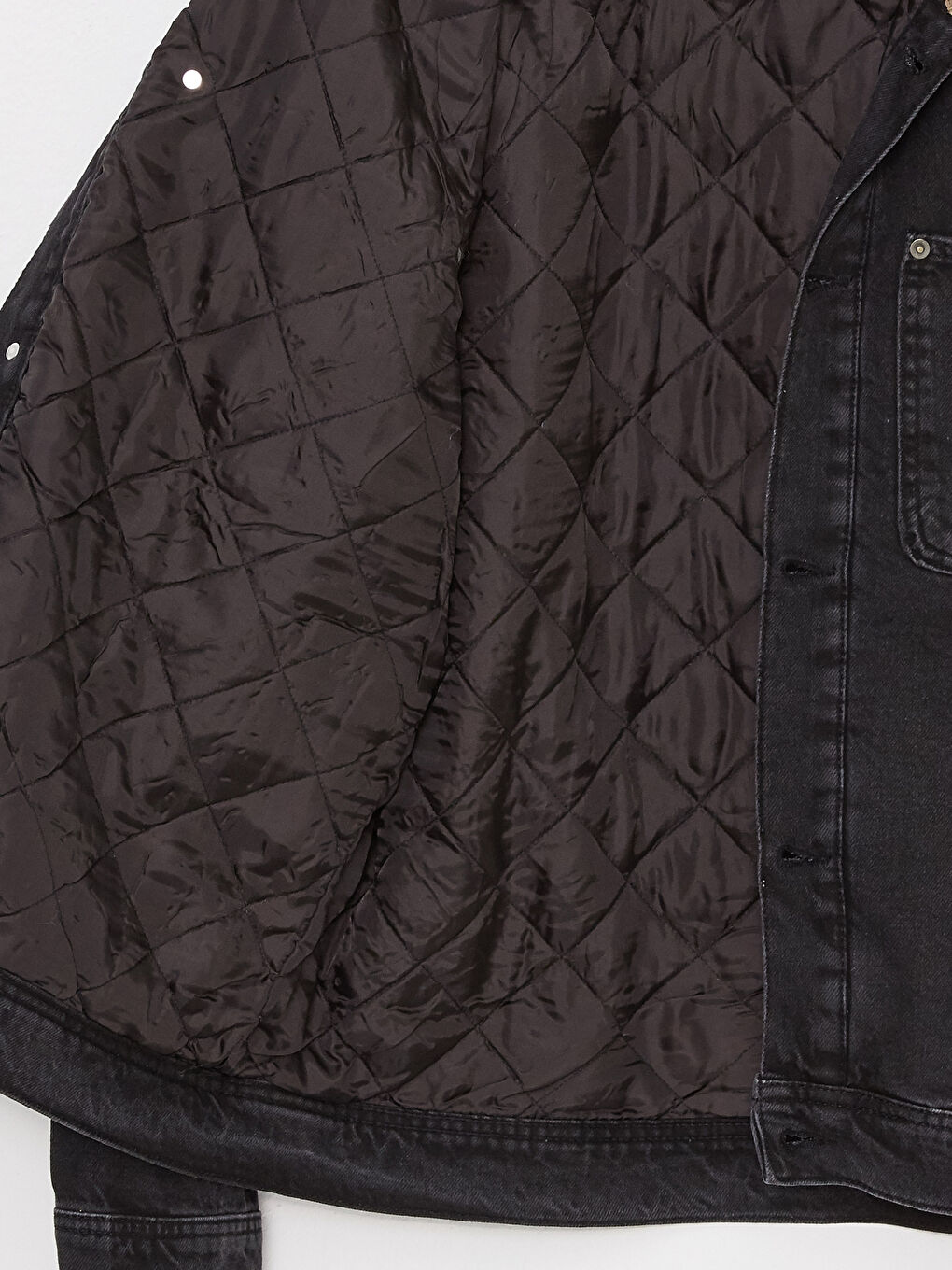 Siyah Standart Kalıp Erkek Jean Ceket-7