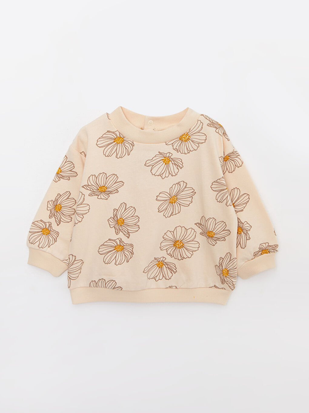 Bej Bisiklet Yaka Uzun Kollu Baskılı Kız Bebek Sweatshirt ve Pantolon 2'li Takım-1