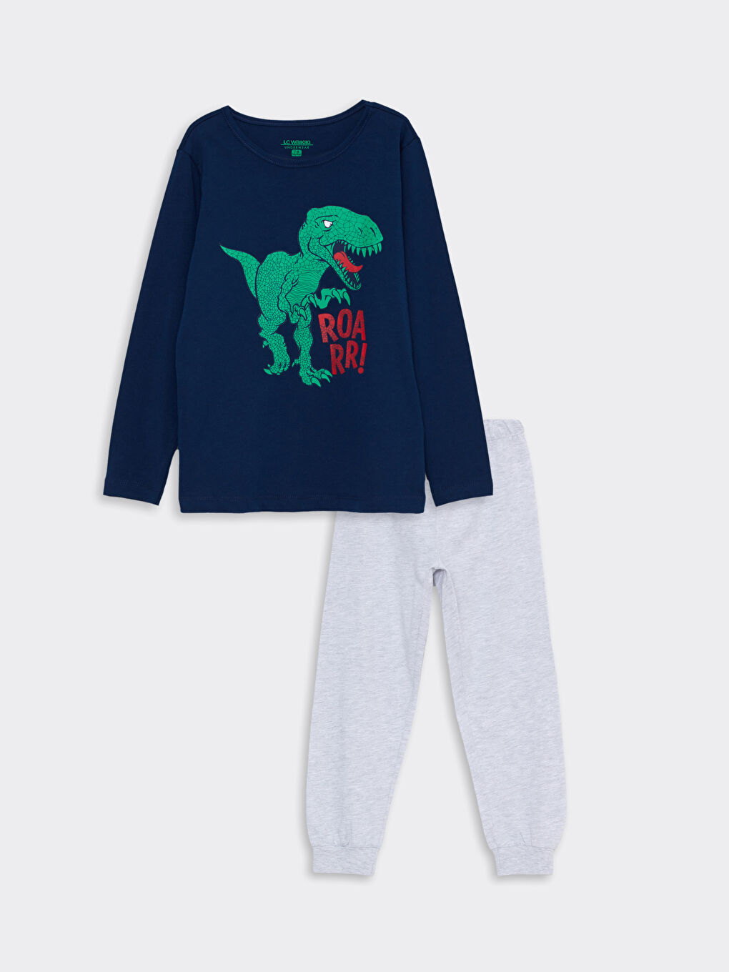 Lacivert Bisiklet Yaka Baskılı Uzun Kollu Erkek Çocuk Pijama Takımı-4