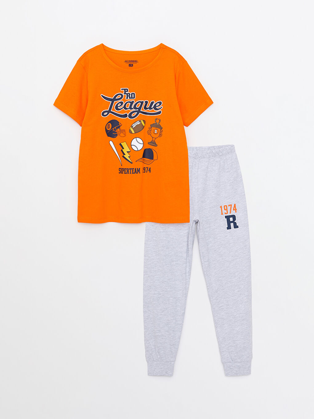 Crew Neck Printed Short Sleeve Boys' Pyjama Set