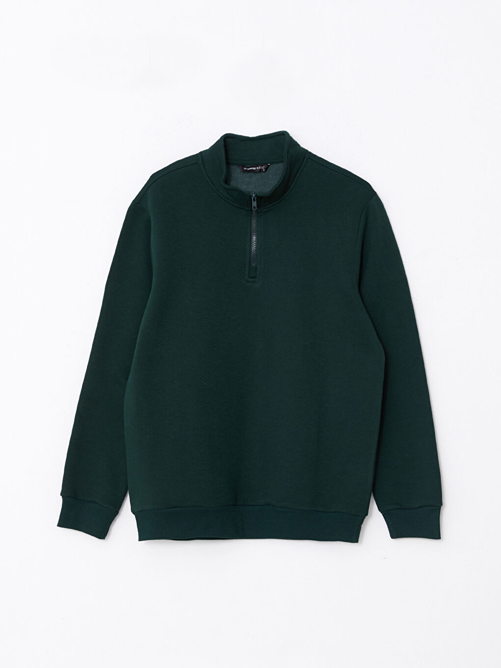 LCWAIKIKI Basic Yeşil Dik Yaka Uzun Kollu Düz Erkek Kalın Sweatshirt - 5