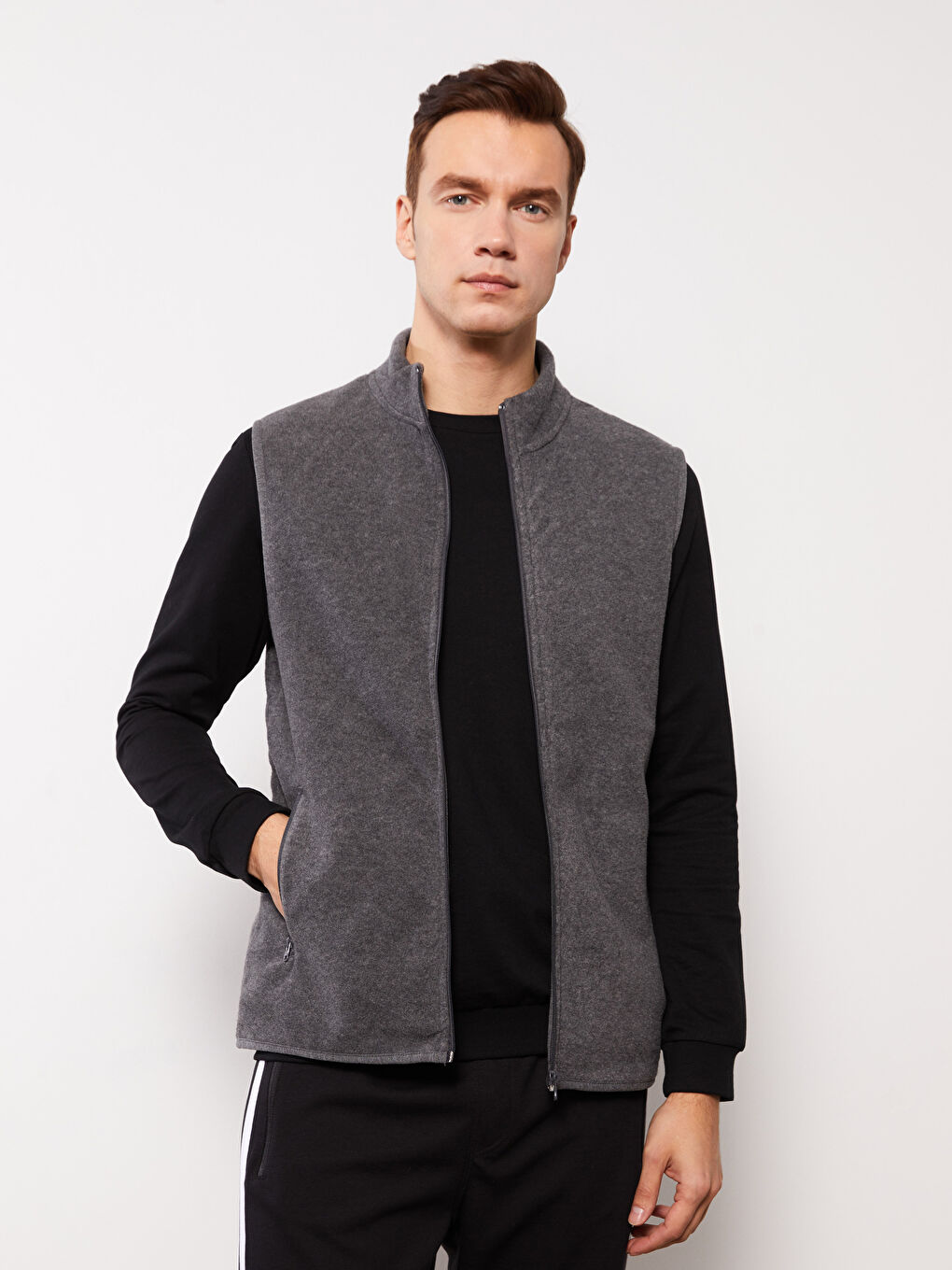 Gilet Polaire à Col Cheminée Coupe Décontractée pour Hommes