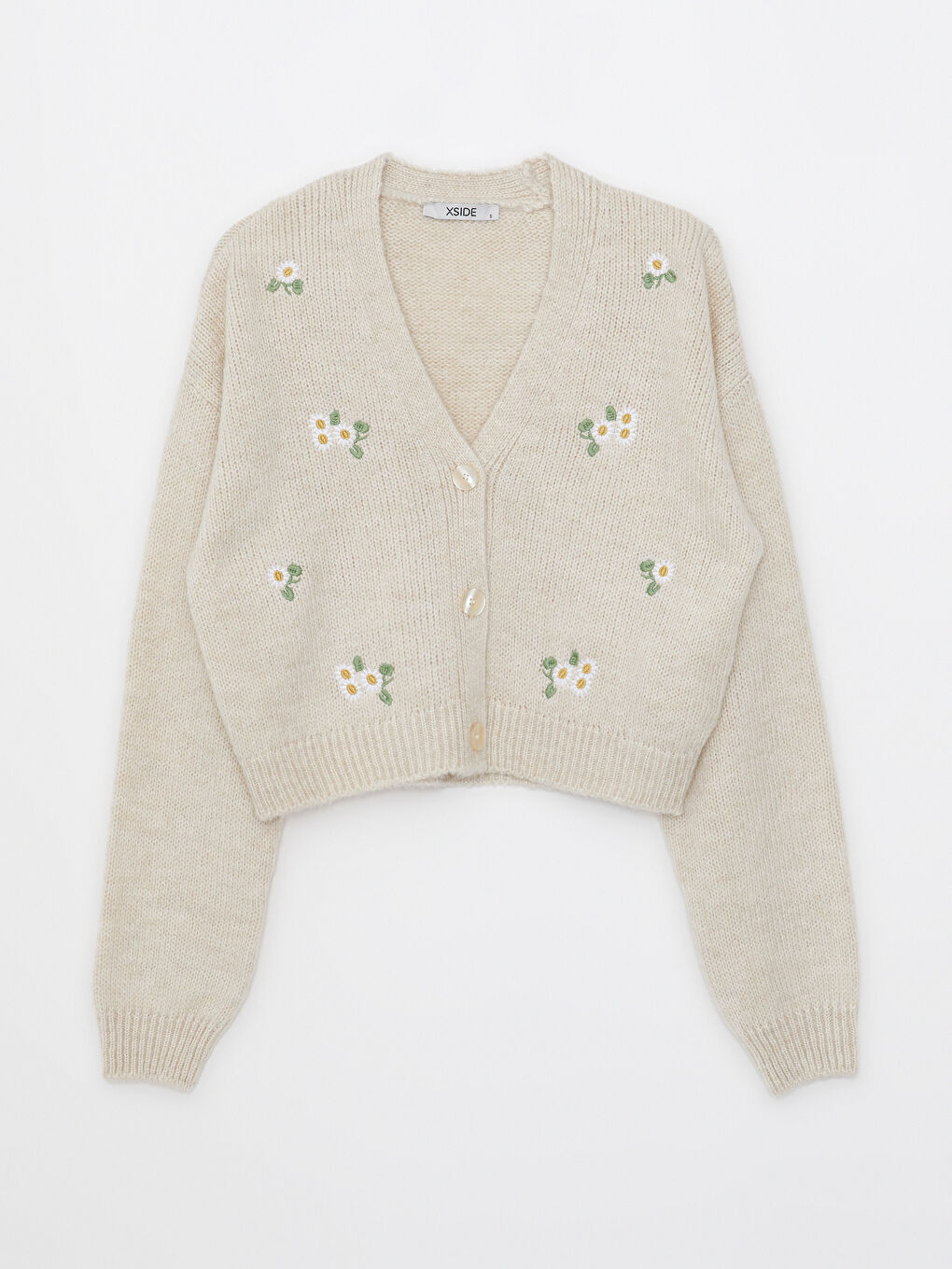 Crew Neck Embroidered Long Sleeve Women's Tricot Cardigan-5