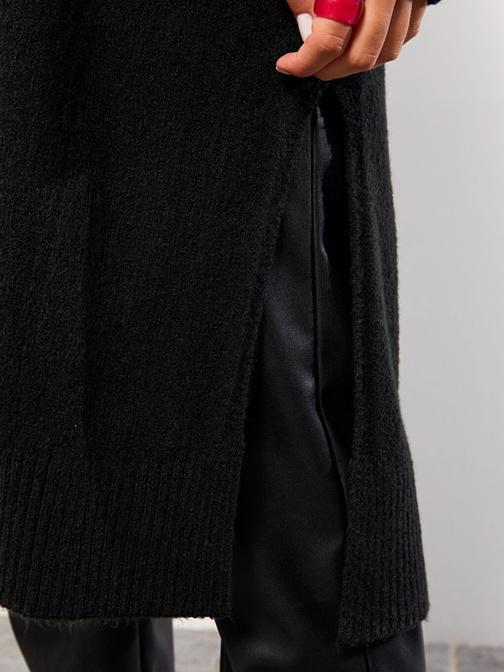 Siyah Şal Yaka Düz Uzun Kollu Kadın Triko Hırka-4