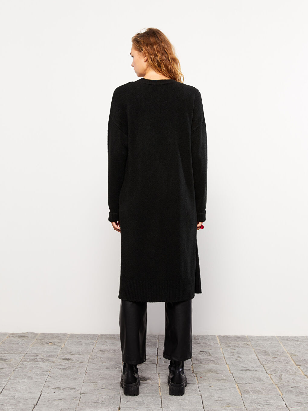 Siyah Şal Yaka Düz Uzun Kollu Kadın Triko Hırka-5