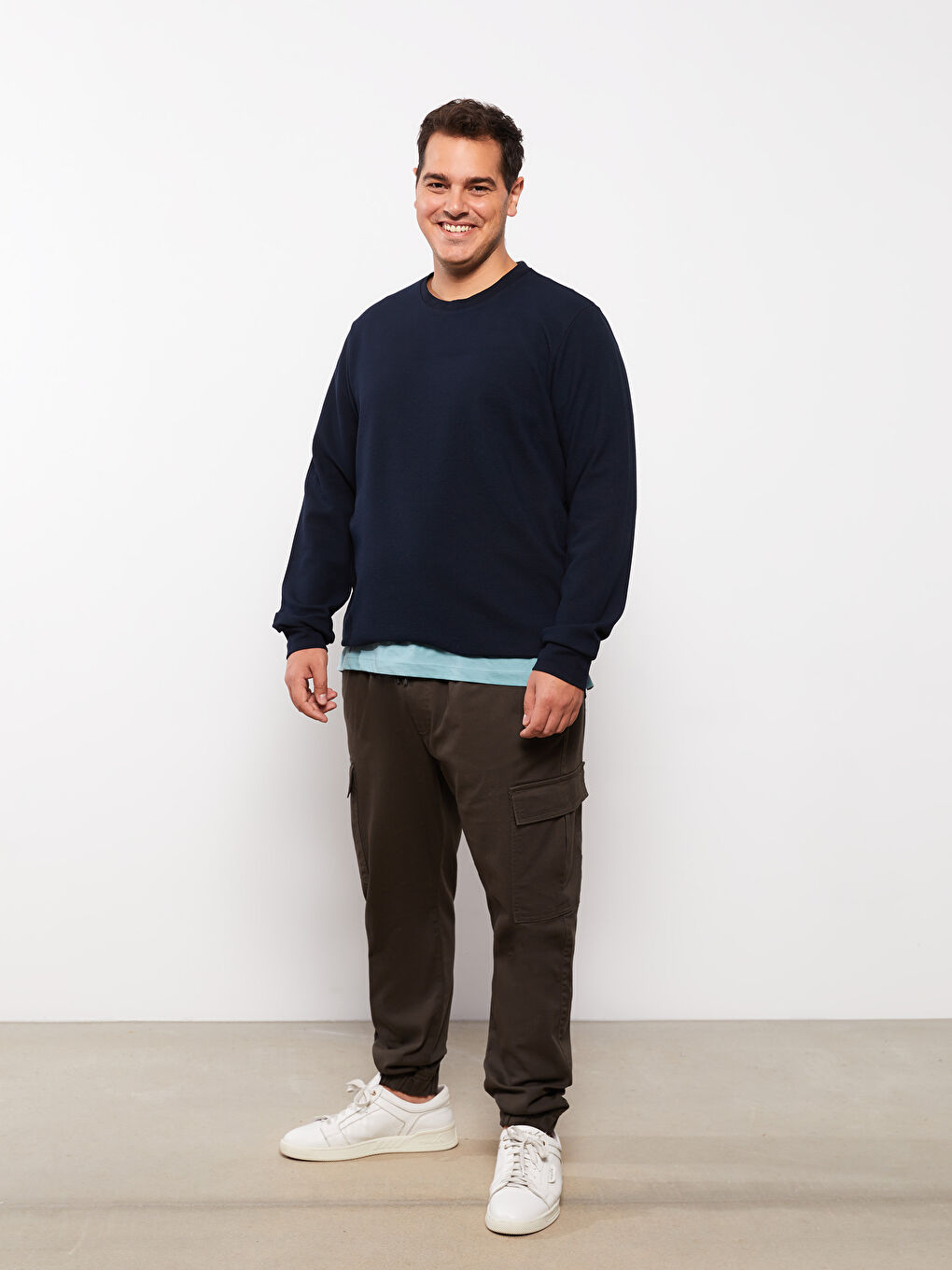 Lacivert Bisiklet Yaka Uzun Kollu Erkek Sweatshirt