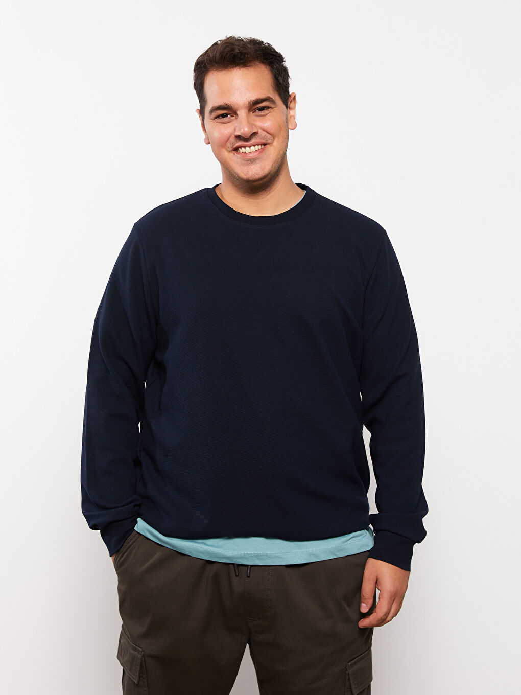 Lacivert Bisiklet Yaka Uzun Kollu Erkek Sweatshirt-1