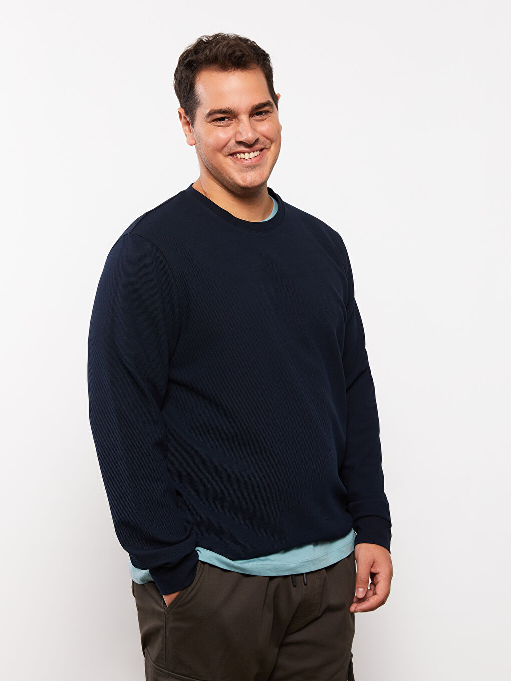 Lacivert Bisiklet Yaka Uzun Kollu Erkek Sweatshirt-2