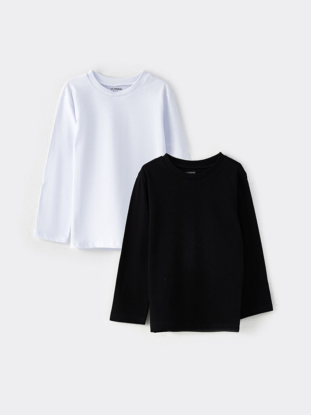 Tricou Simplu cu Mânecă Lungă pentru Bebeluși Băieți, Guler Rotund, Pachet de 2 Bucăți