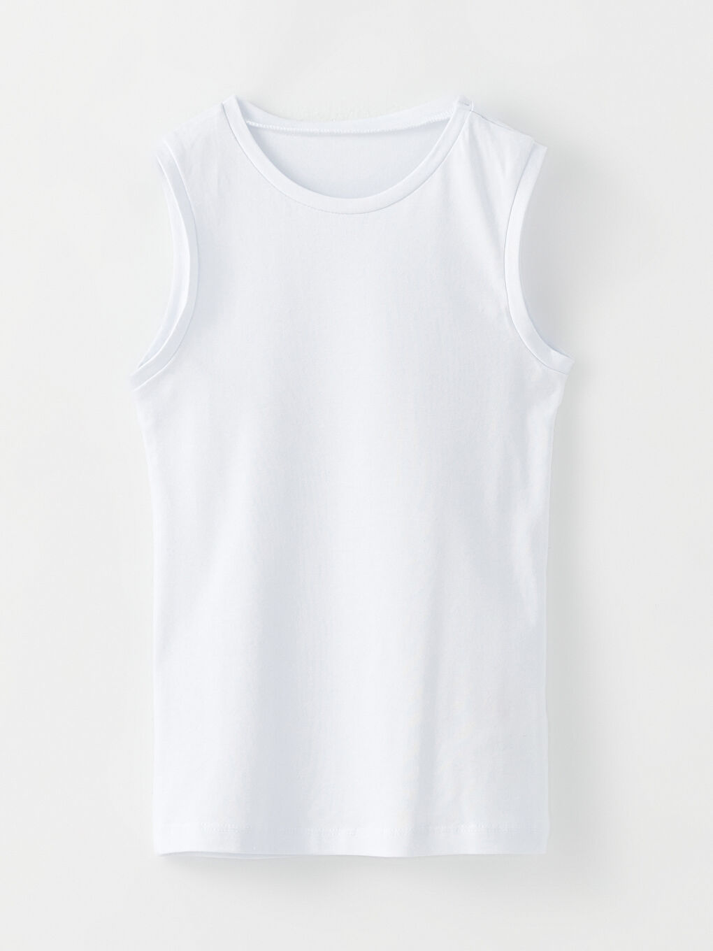 Beyaz Bisiklet Yaka Basic Pamuklu Kız Çocuk Atlet