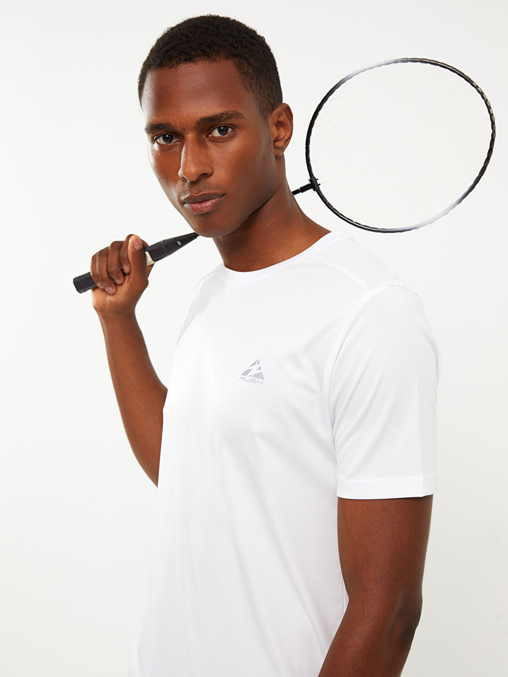 Beyaz Bisiklet Yaka Kısa Kollu Baskılı Erkek Tişört