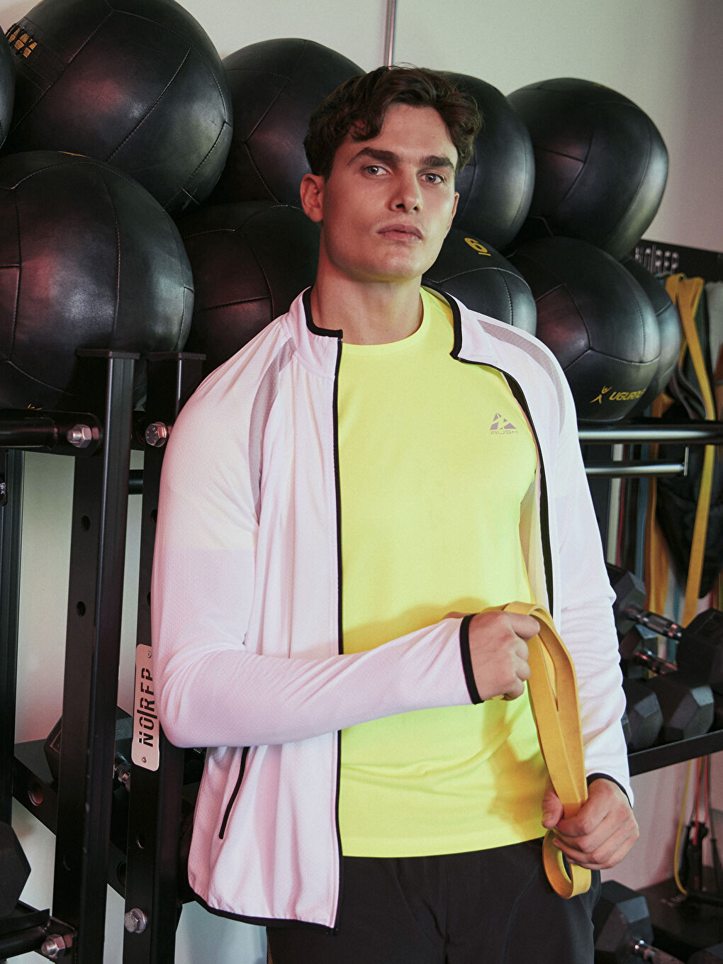 Beyaz Dik Yaka Uzun Kollu Erkek Spor Hırka-3