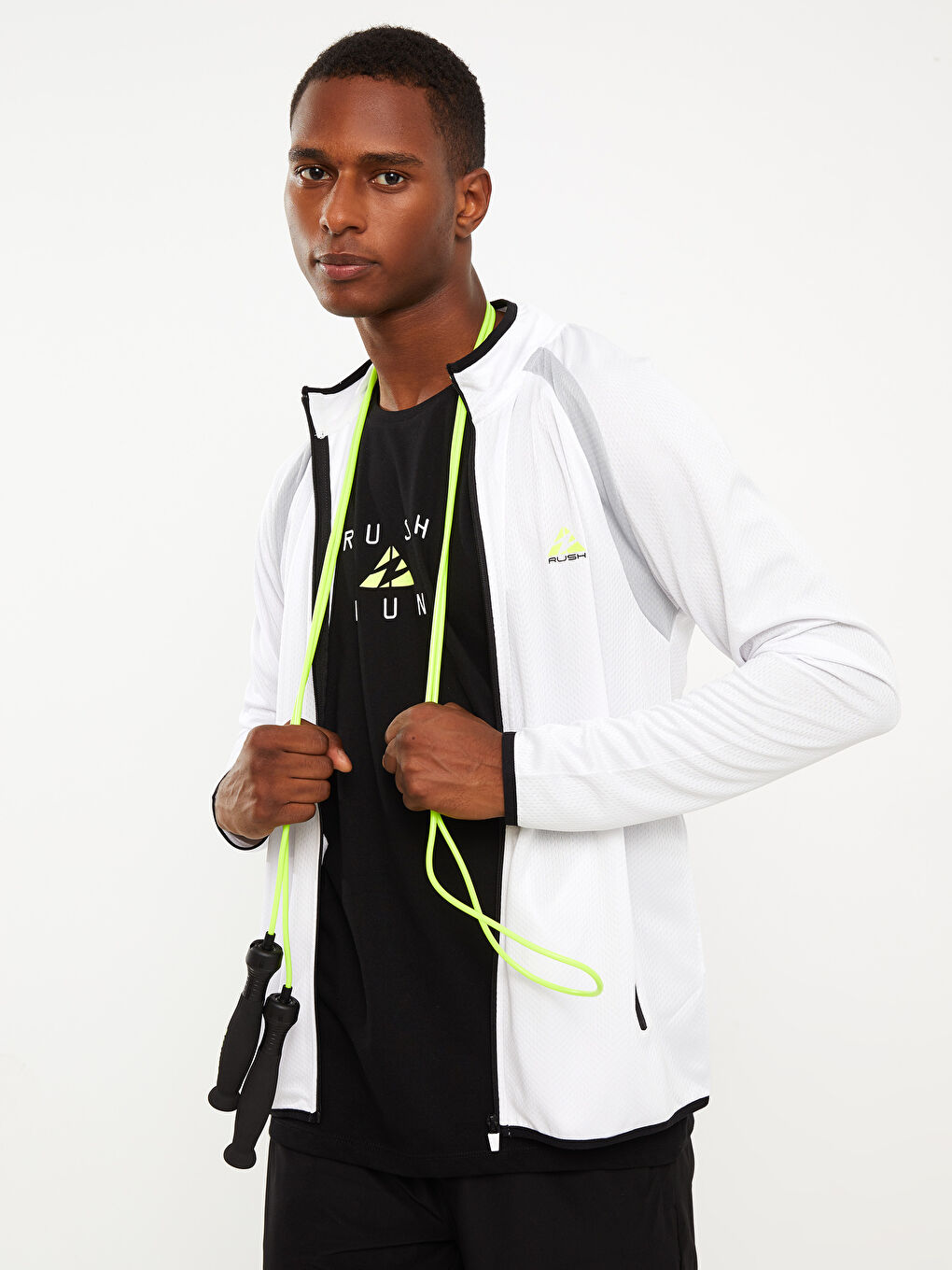 Beyaz Dik Yaka Uzun Kollu Erkek Spor Hırka-4