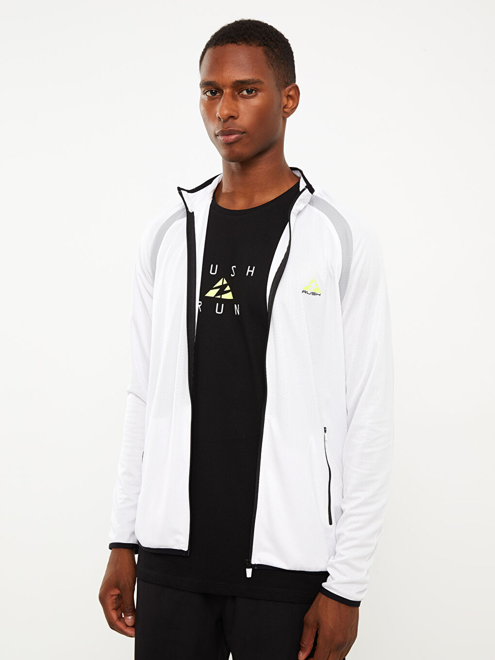 Beyaz Dik Yaka Uzun Kollu Erkek Spor Hırka-5