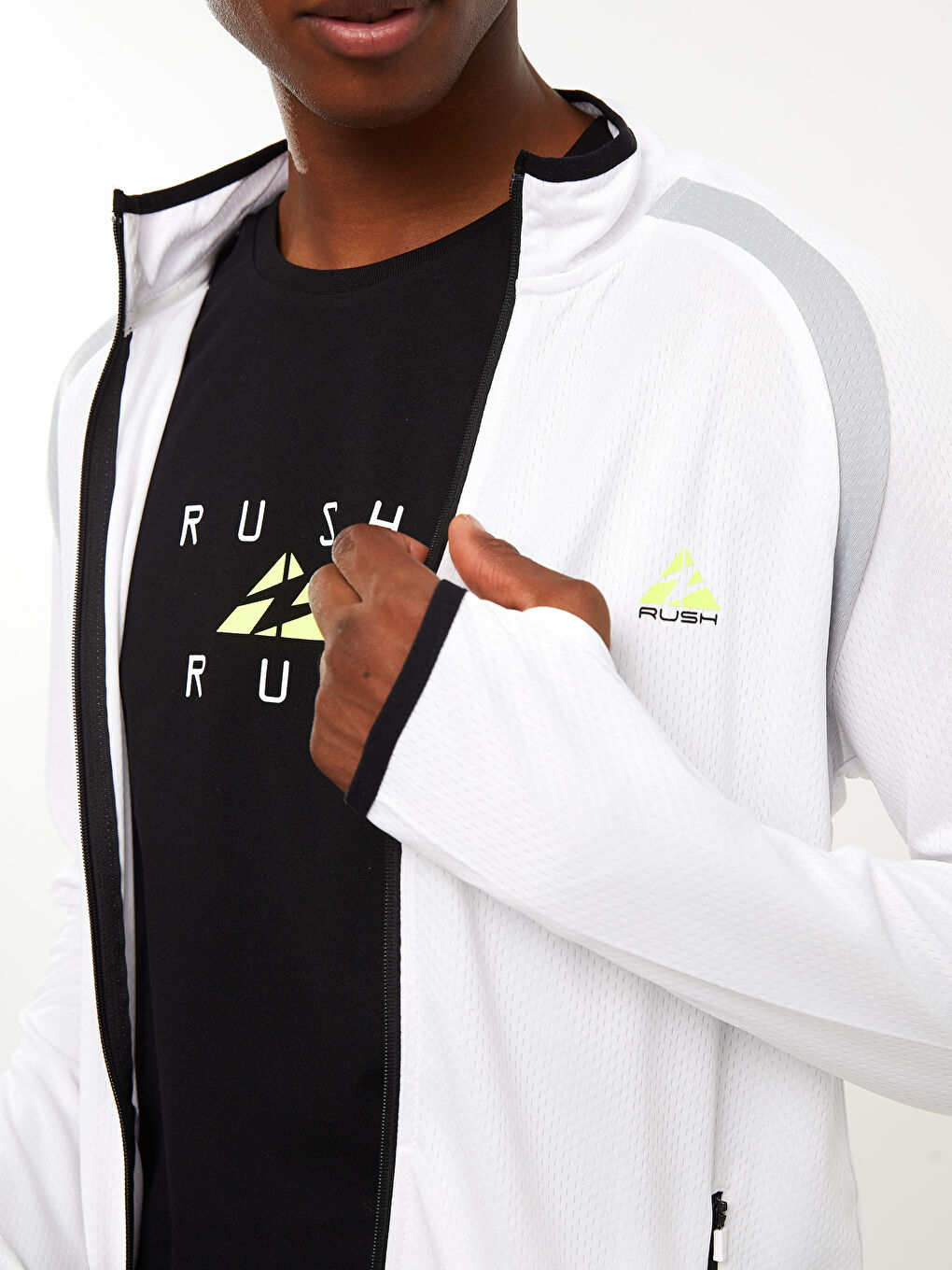 Beyaz Dik Yaka Uzun Kollu Erkek Spor Hırka-7