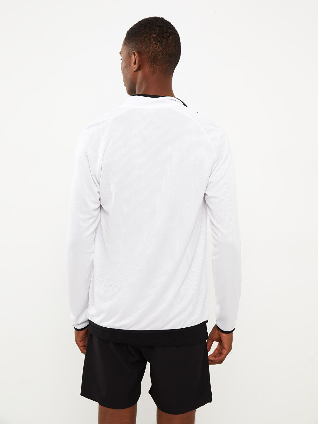 Beyaz Dik Yaka Uzun Kollu Erkek Spor Hırka-8