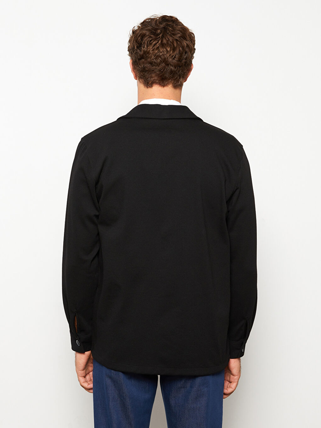 Siyah Rahat Kalıp Uzun Kollu Erkek Gömlek Ceket-4