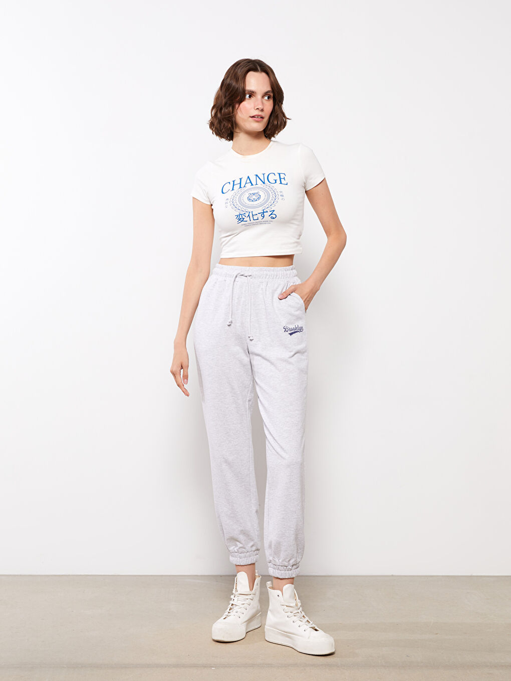 әйелдерге арналған серпімді белді принтті спорттық шалбар-3