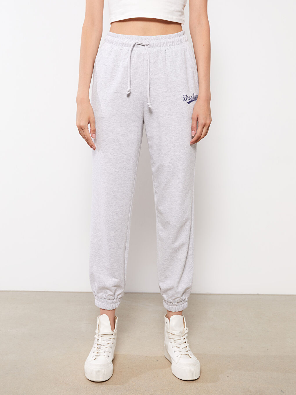 әйелдерге арналған серпімді белді принтті спорттық шалбар-5