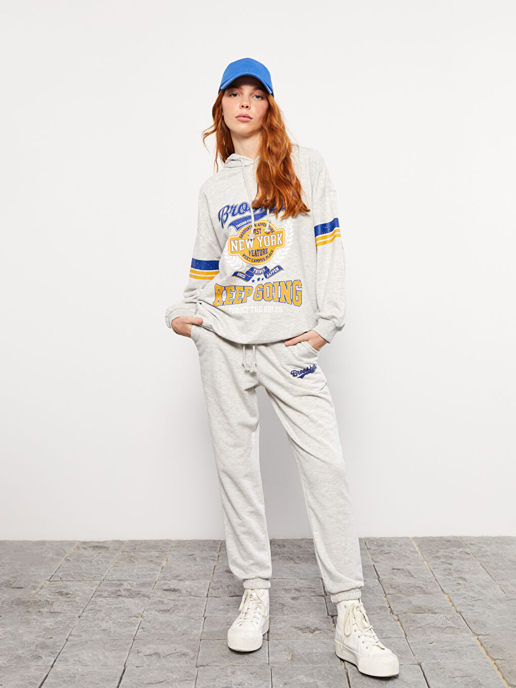 әйелдерге арналған серпімді белді принтті спорттық шалбар