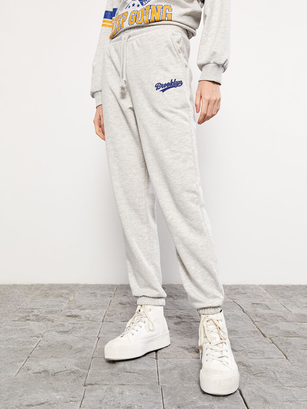 әйелдерге арналған серпімді белді принтті спорттық шалбар-6