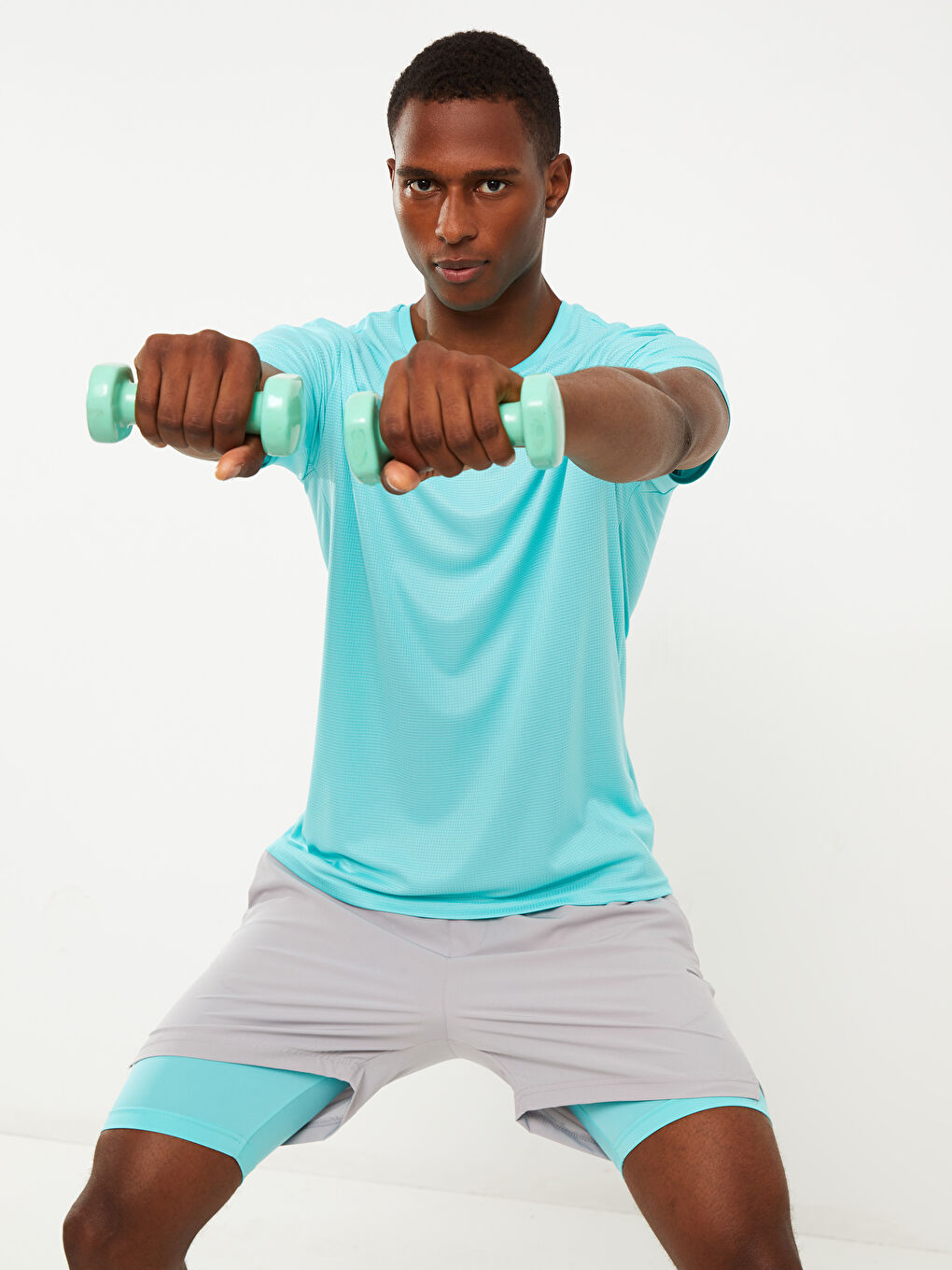 Turkuaz Bisiklet Yaka Kısa Kollu Erkek Spor Tişört