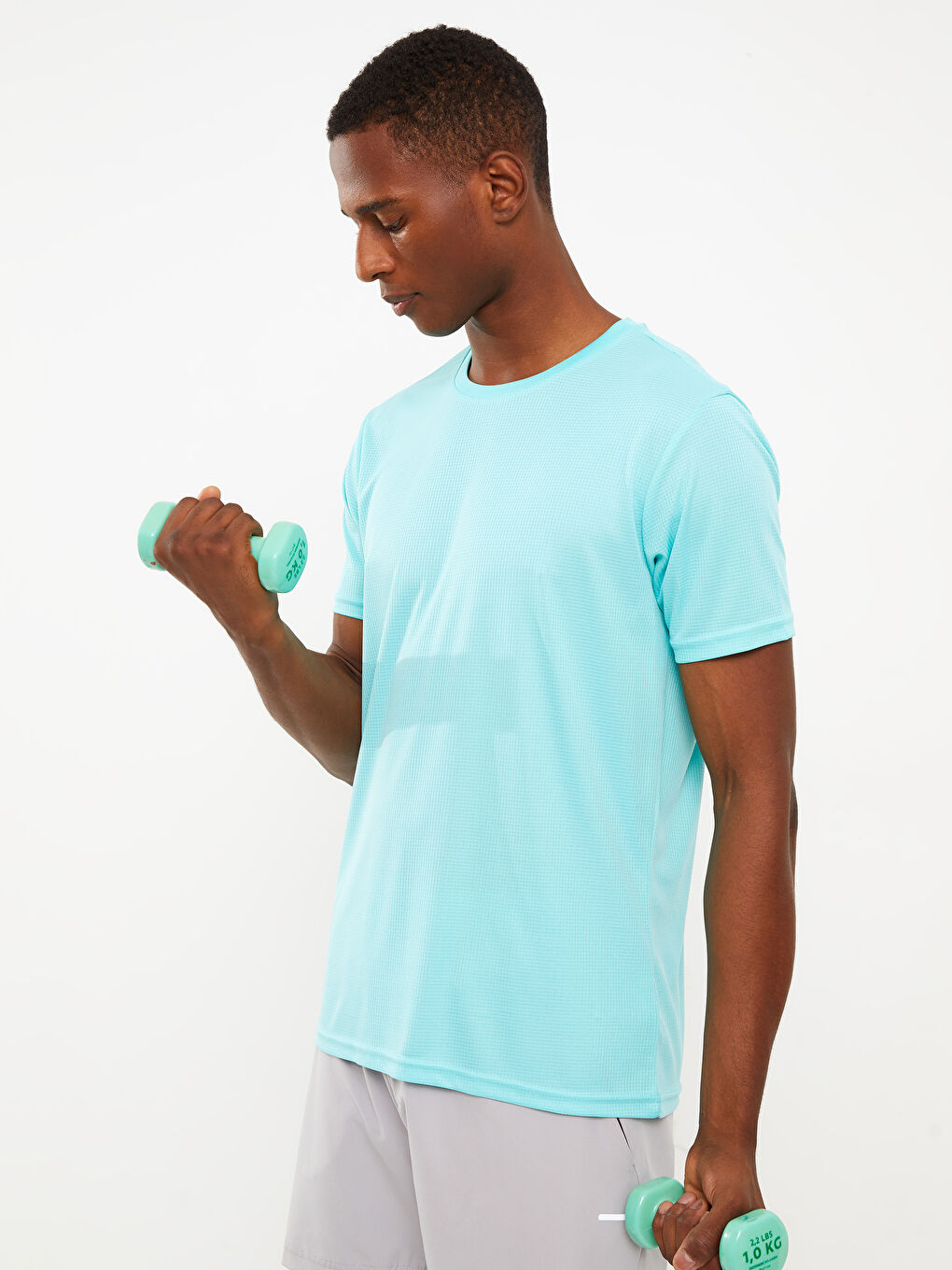 Turkuaz Bisiklet Yaka Kısa Kollu Erkek Spor Tişört-1