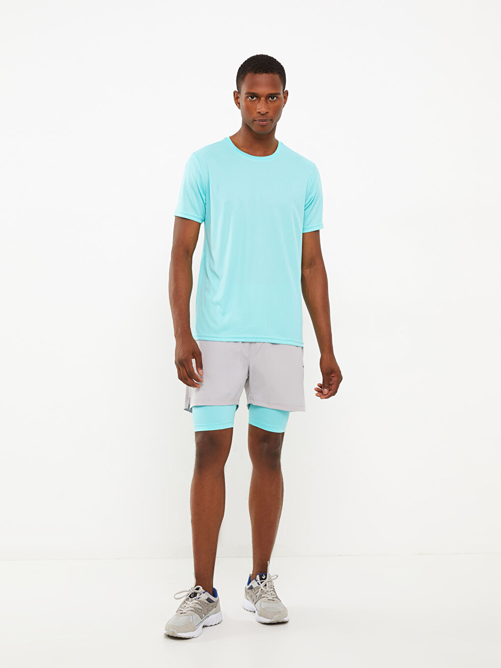 Turkuaz Bisiklet Yaka Kısa Kollu Erkek Spor Tişört-2