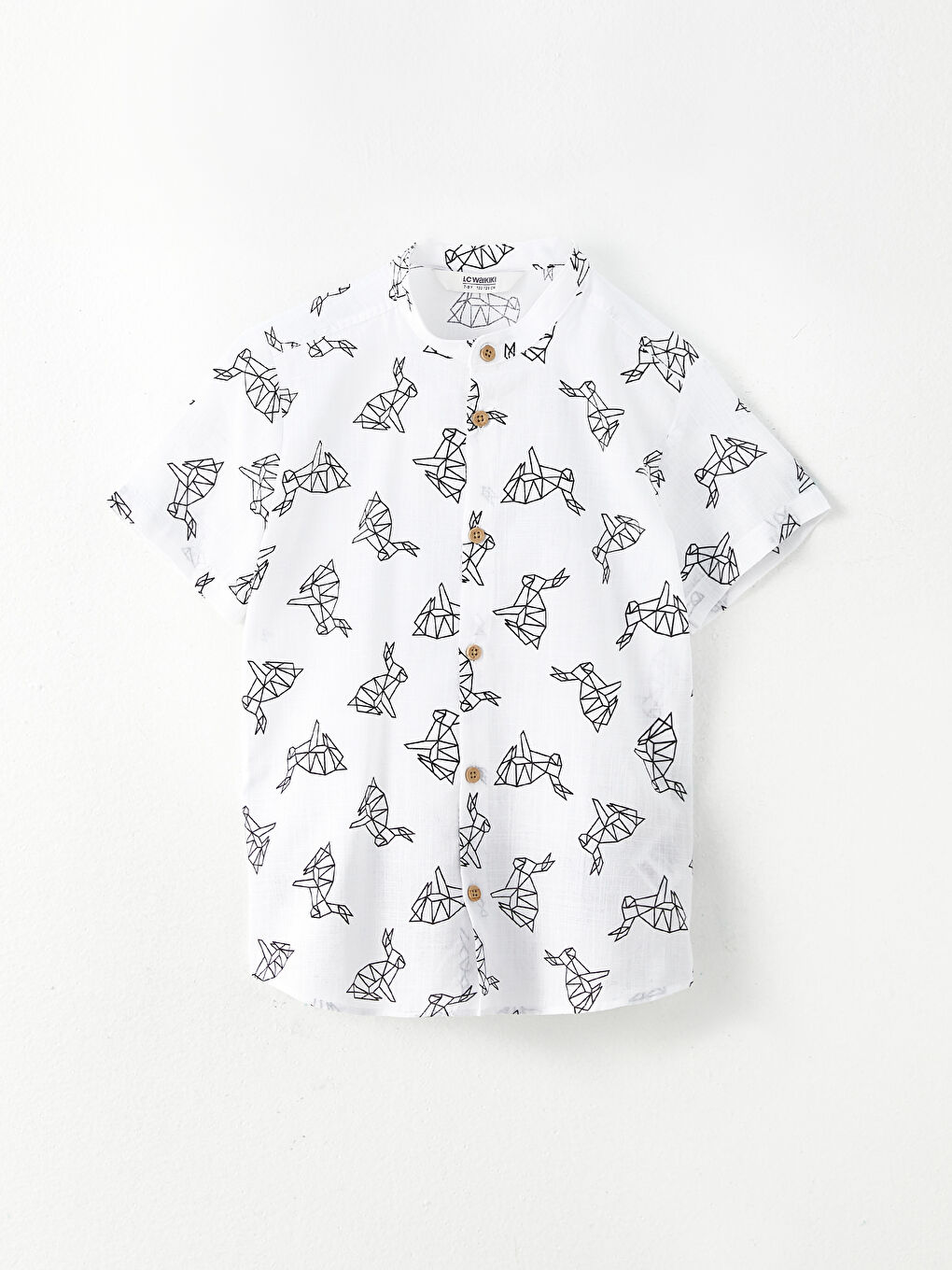 LCW Kids Grandad Collar Patterned Short Sleeve Poplin Boy's Shirt -W28450Z4-LU7
