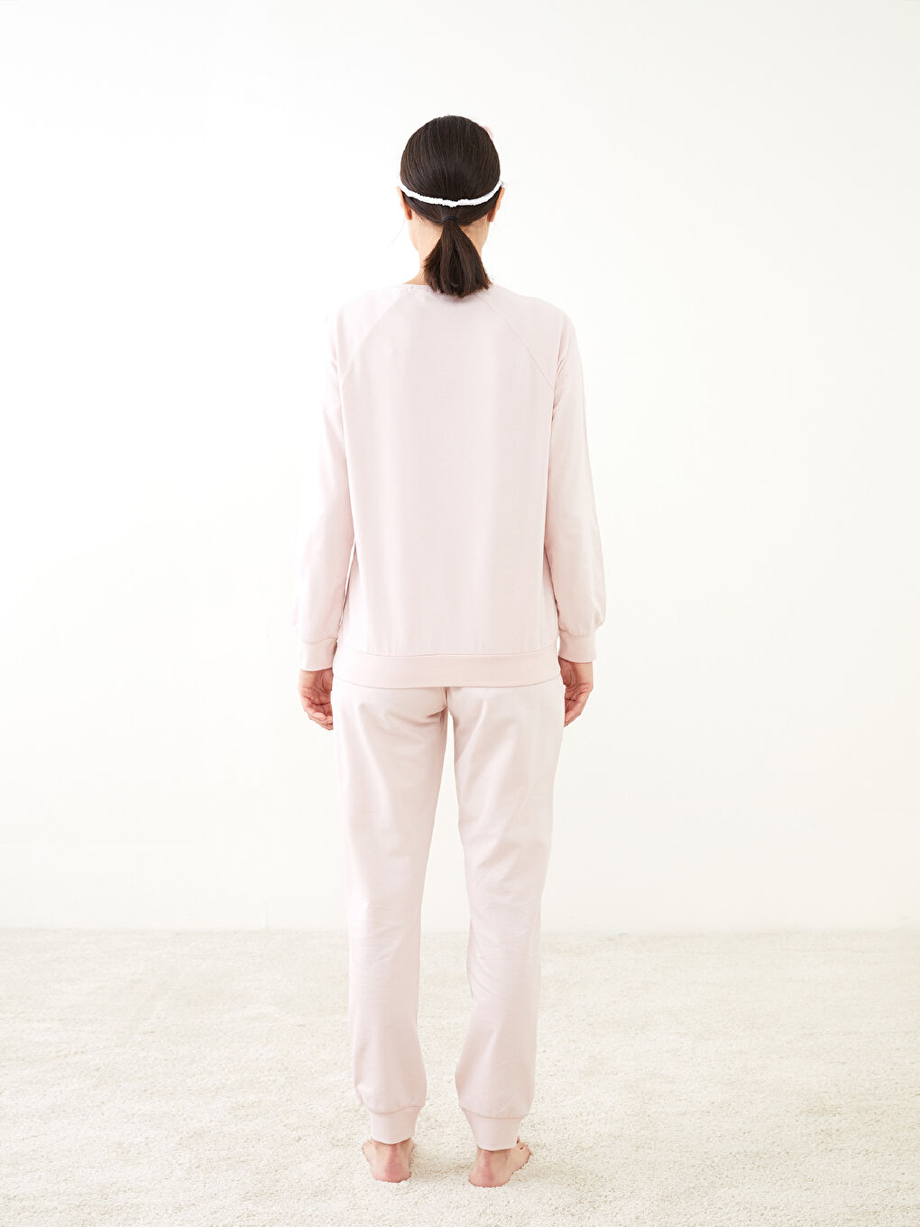 طقم بيجاما قطن كم طويل مطبوع برقبة دائرية للسيدات-4