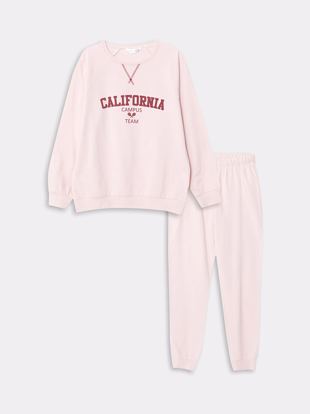 طقم بيجاما قطن كم طويل مطبوع برقبة دائرية للسيدات-5