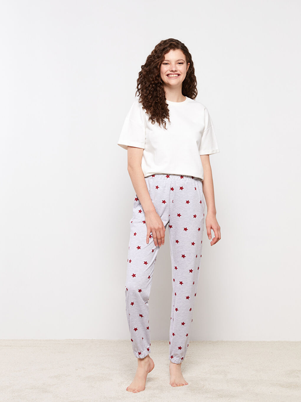 Pantaloni Jogger De Pijama,Cu Model Şi Cu Talie Elastică,Pentru Femei-1