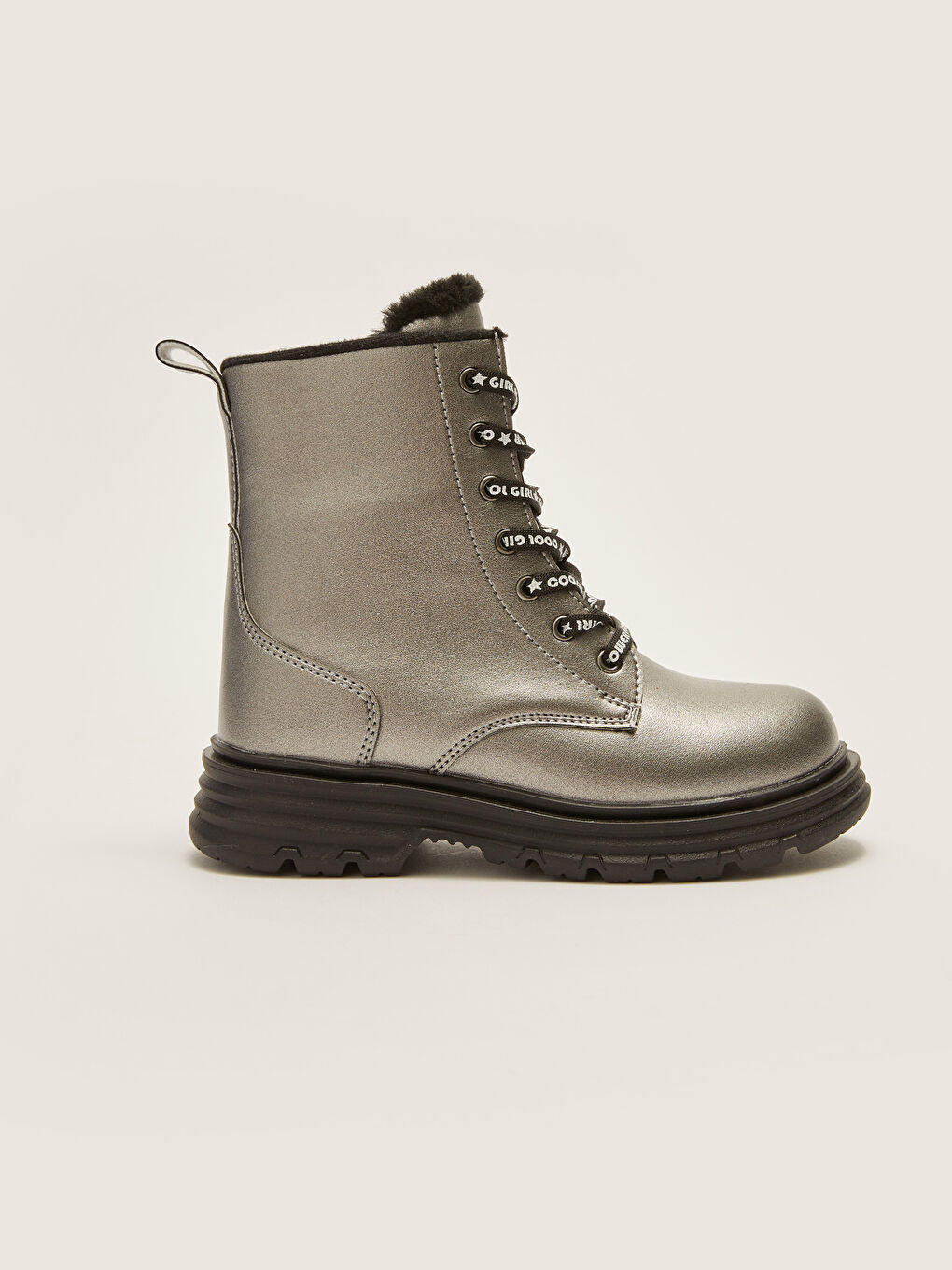 Gri Parlak Deri Görünümlü Kız Çocuk Bot-6