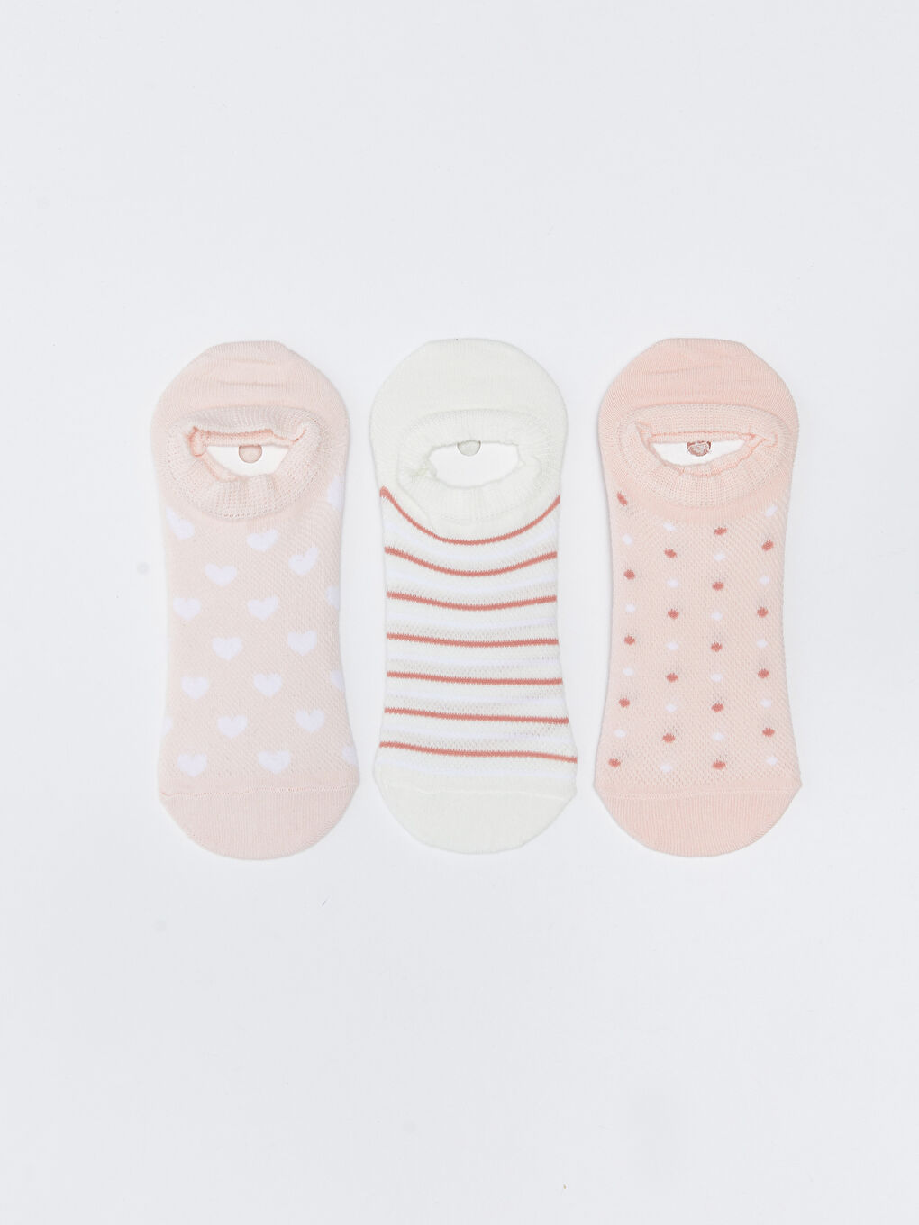 Pembe Desenli Kadın Patik Çorap 3'lü-1