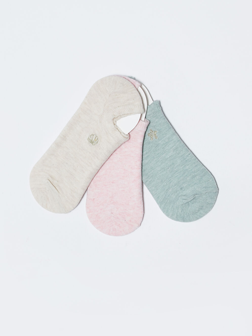 Kahverengi Nakışlı Kadın Patik Çorap 3'lü Paket-1