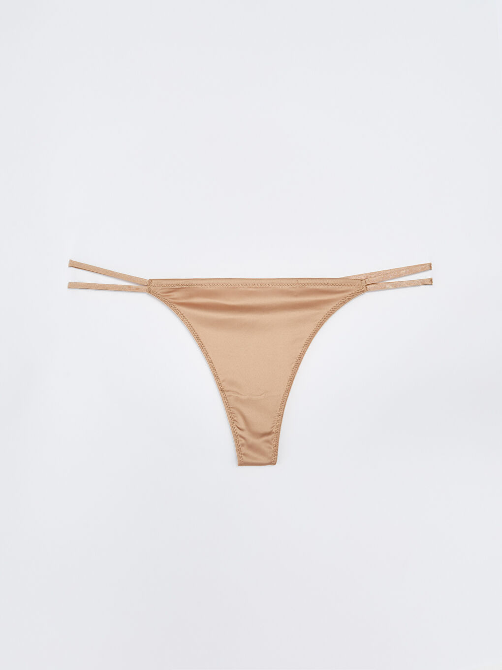 Kahverengi Düz Saten Fantezi Tanga Külot-1