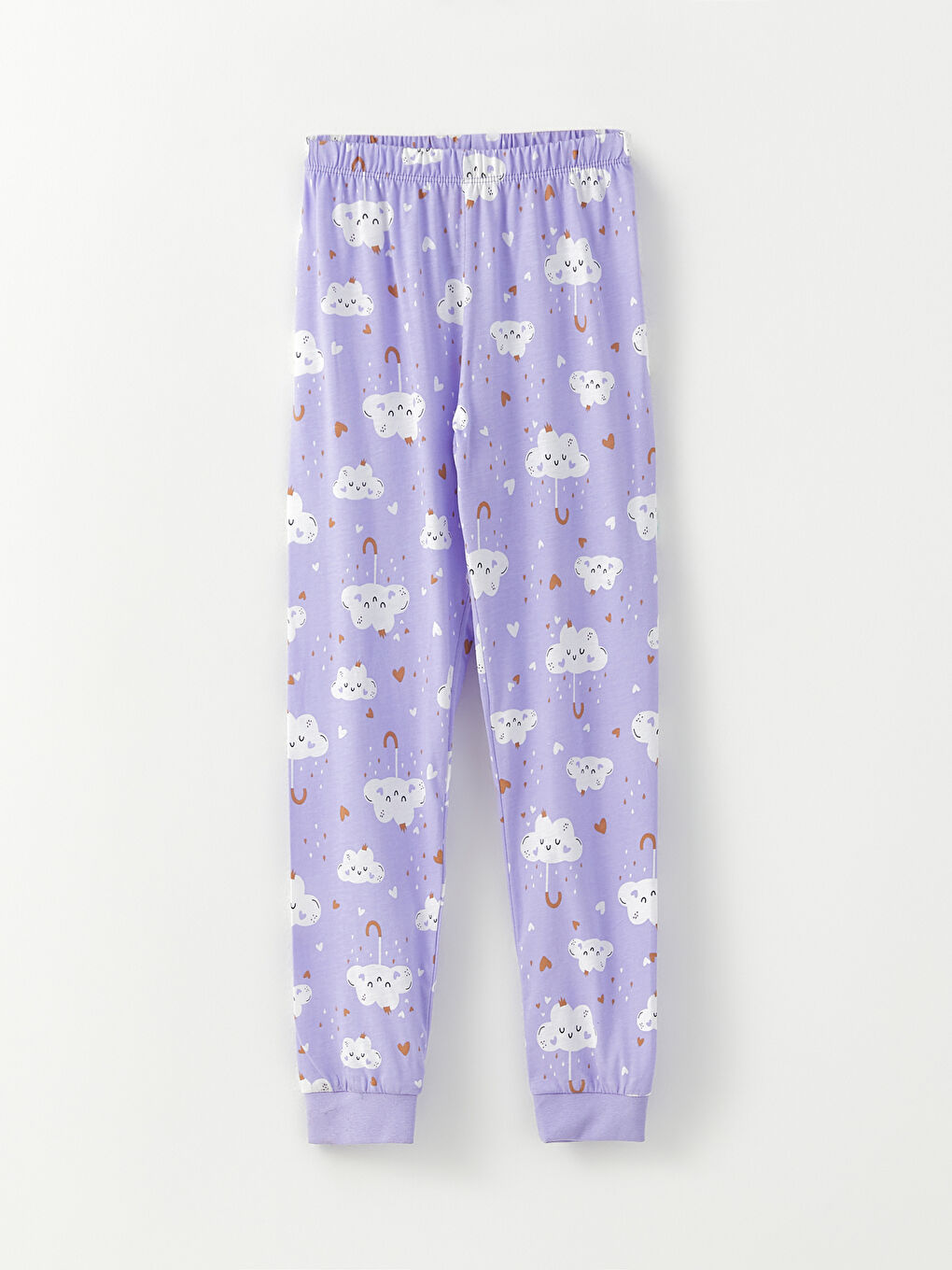 Ekru Bisiklet Yaka Baskılı Uzun Kollu Kız Çocuk Pijama Takımı-2